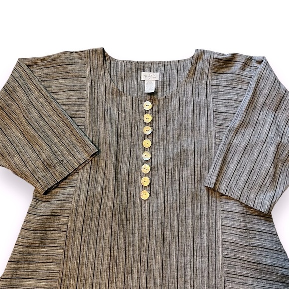 Mosaic USA Linen Tunic Top Lagenlook Flowy Striped Popover MOP Buttons Small - Picture 3 of 9